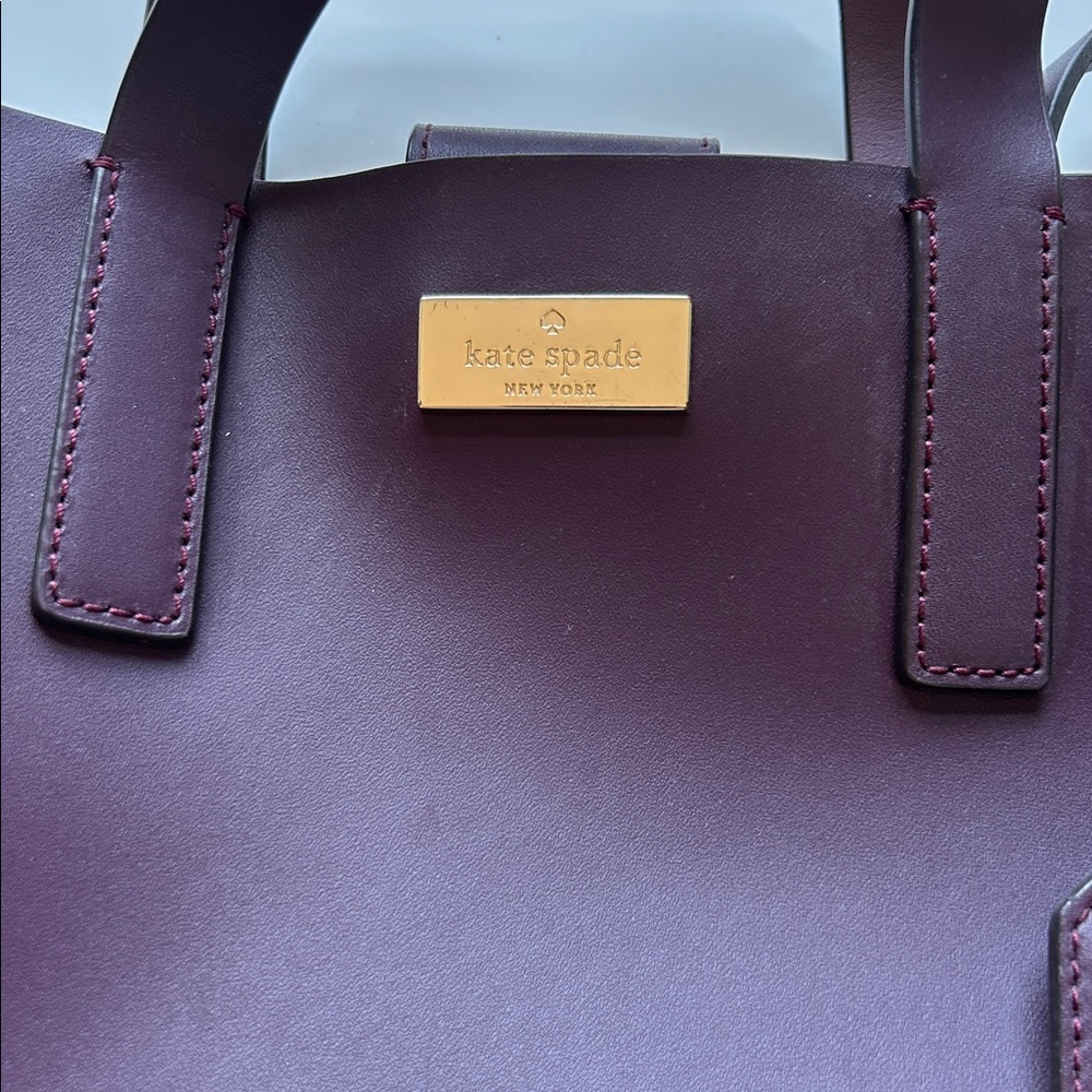 kate spade plum leather satchel with gold hardware - Picture 2 of 4
